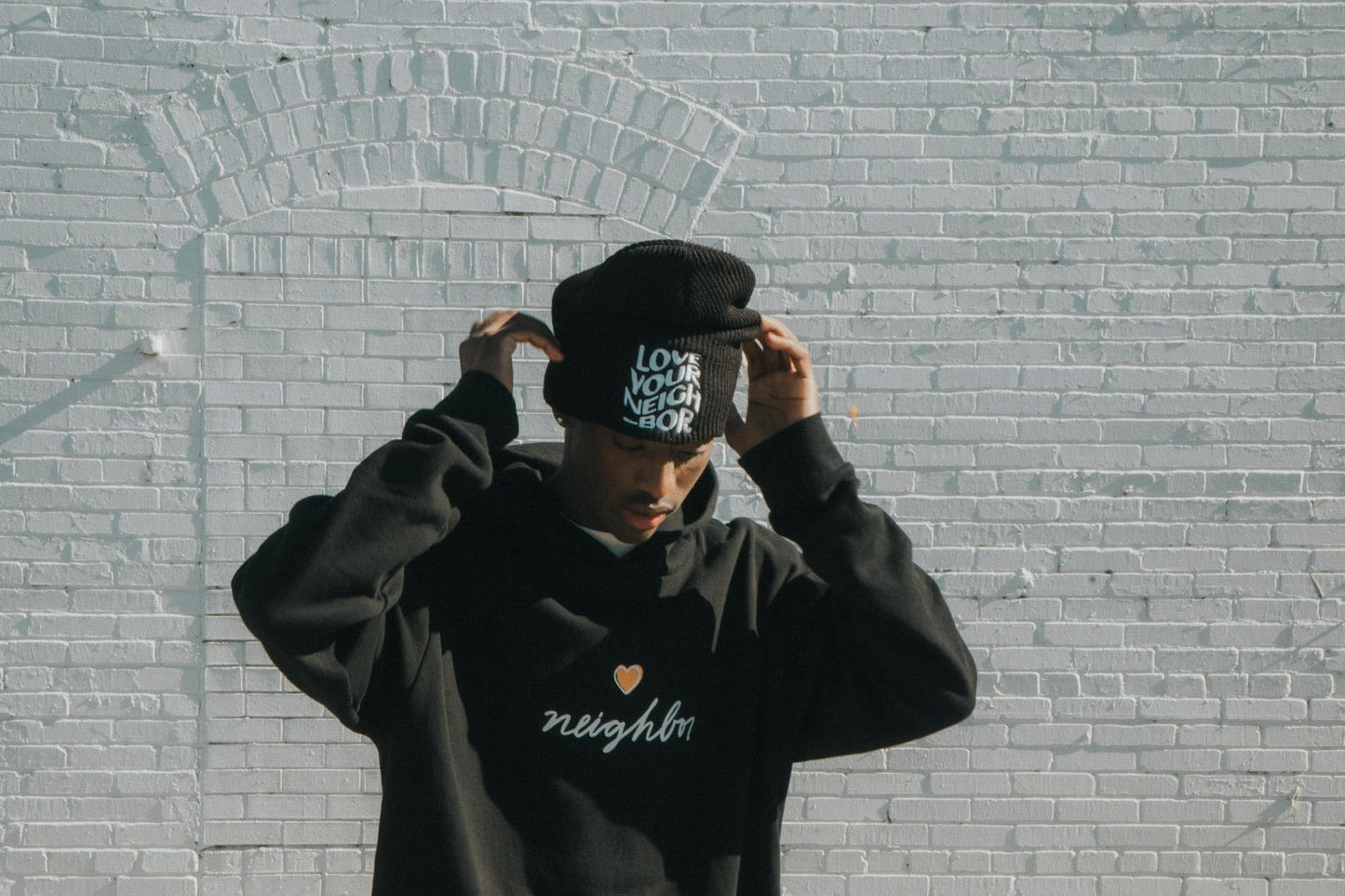 Love Your Neighbor – Embroidered Slouch Beanie